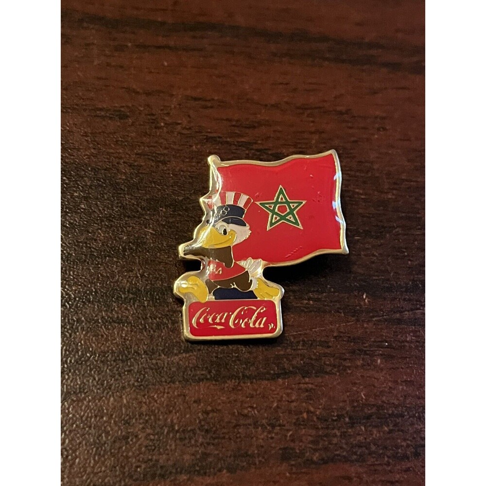 Vintage 1984 Los Angeles Olympics Coca Cola Sam Eagle Morocco Flag Lapel Pin